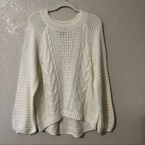a.n.a women’s balloon sleeve cable knit sweater, Large, snowdrift white